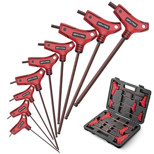 GETLIOTOOL T-Griff schlüssel-Satz, 9tlg Metrisch T-Griff Schraubendreher Set, S2-Stahl hohe Zähigkeit & Härte, Innensechskantschlüssel Kugelkopf 2mm–10mm mit Quergriffen im Organizer von GETLITOOL