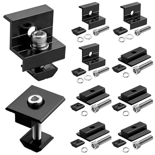 GETLITOOL 10x Solarmodul Klemmen 30/35mm, Schwarz 6x Mittelklemme 4x Endklemme Schiene Befestigungen zur Montage 4 Module, Aluminium Solarpanel Halterung Solar Klemme für Gerahmte Solarmodul(30/35mm) von GETLITOOL