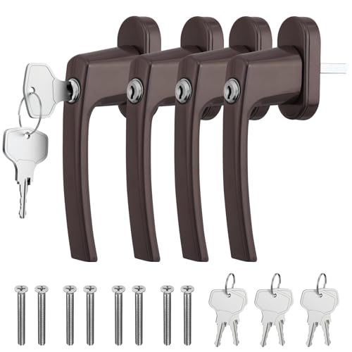GETLITOOL Fenstergriffe Abschließbar, 4 Stück Fensterschloss Aluminium mit Schlüsseln, Sicherheitsfenstergriff in Stiftlänge 35mm, Kindersicherung Fenstersicherung für Fenstertür Heimsicherheit-Braun von GETLITOOL