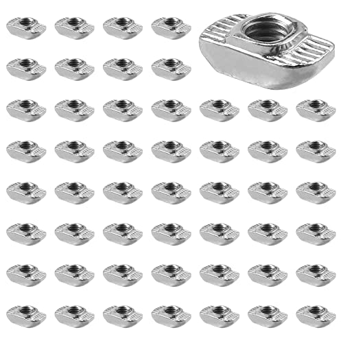GETLITOOL Nutensteine, 50PCS T-Slot Nutmuttern T Nut Muttern Hammermutter Nut 8 M6 Steg 1,5 mm, Stahl verzinkt, Hammerkopf Befestigungsmutter für Aluminiumprofil-Extrusionsschlitz Standard-30-Serie von GETLITOOL