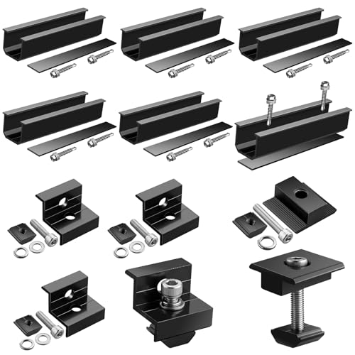 GETLITOOL Solarmodul Halterung, PV Halterung Montageset zur Montage 2 Module-12cm Alu Schiene, Verstellbare Klemme für 30-35MM Module, Solarpanel Halterung Flachdach Trapezblech Ziegeldach| Schwarz von GETLITOOL