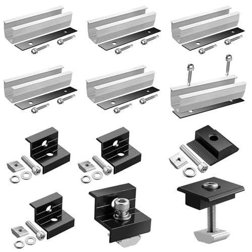 GETLITOOL Solarmodul Halterung 2 Module Set, Solarpanel Halterung - 12CM Alu Montageschiene, Verstellbare Klemme Kit für 30-35MM Dicke Module PV halterung für Flachdach Trapezblech Ziegeldach von GETLITOOL