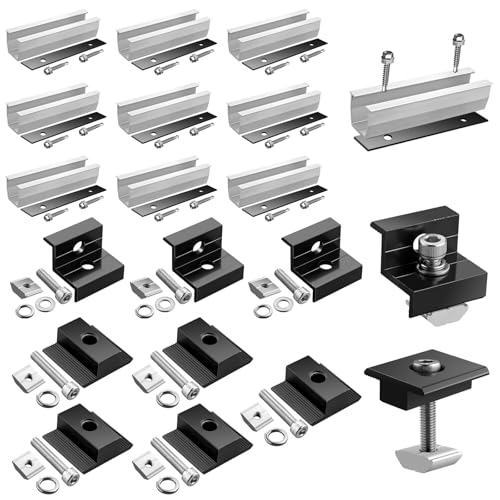 GETLITOOL Solarmodul Halterung 4 Module Set, Solarpanel Halterung - 12CM Alu Montageschiene, Verstellbare Klemme Kit für 30-35MM Dicke Module PV halterung für Flachdach Trapezblech Ziegeldach von GETLITOOL