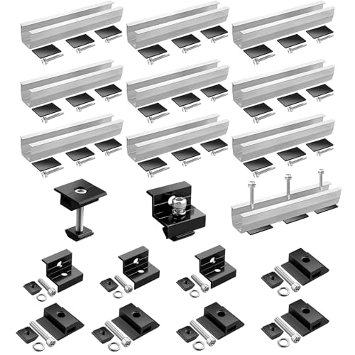 GETLITOOL Solarmodul Halterung Montageset, 20cm Alu Schienen & Schwarz Eloxiert 30-35mm Solar Halterung für 4 Solarmodule, Solarpanel Halterung Set für Flachdach Trapezdachmontage von GETLITOOL