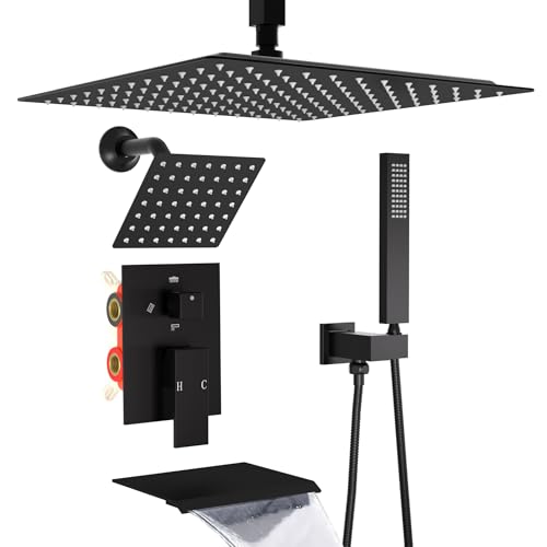 Duales Duschkopfsystem mit Wannenauslauf, Deckenhalterung 12 Zoll Duschkopf mit 6 Zoll Wandhalterung Duschkopf Duscharmatur Set, Mattschwarz Duales Duschkopfsystem mit Wannenauslauf, Deckenhalterung 12 Zoll Duschkopf mit 6 Zoll Wandhalterung Duschkopf Duscharmatur Set, Mattschwarz von GETSHOWERSET