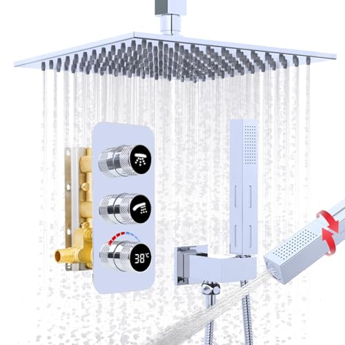 GETSHOWERSET Regenduschsystem, 10 Zoll Regenduschkopf mit 2 in 1 Handbrause Deckenmontage Duscharmatur Set, Chrom GETSHOWERSET Regenduschsystem, 10 Zoll Regenduschkopf mit 2 in 1 Handbrause Deckenmontage Duscharmatur Set, Chrom von GETSHOWERSET