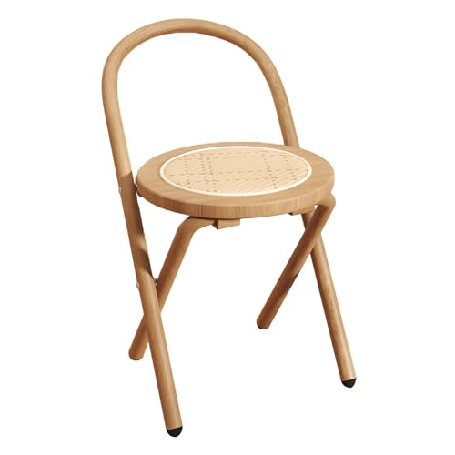 GETSTREE Klappbarer Barhocker, Klapphocker, tragbarer runder Stuhl mit Rückenlehne, Faltbarer Metallrahmen for Shop Cafe(Natural) von GETSTREE