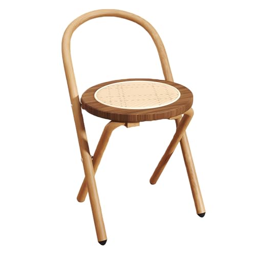 GETSTREE Klappbarer Barhocker, Klapphocker, tragbarer runder Stuhl mit Rückenlehne, Faltbarer Metallrahmen for Shop Cafe(Walnut) von GETSTREE