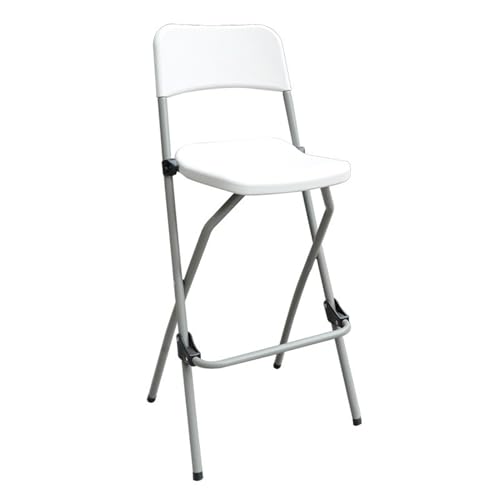 GETSTREE Klappbarer Barhocker, klappbarer hoher Hocker mit Rückenlehne, tragbarer Hochstuhl aus Metall, klappbare Fußstütze for den Innenbalkon, 74 cm, Weiß von GETSTREE