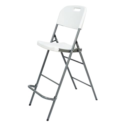 GETSTREE Klappbarer Barhocker, klappbarer hoher Hocker mit Rückenlehne und Griff, tragbarer Thekenstuhl, Fußstütze, faltbares Metall for den Garten im Freien, 70 cm, Weiß von GETSTREE