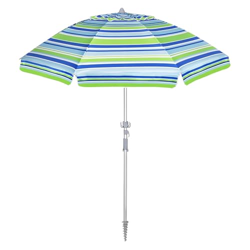 Gartensonnenschirm, gestreifter Strandschirm, Sonnenschutz, wasserdicht, tragbar, for den Außenbereich, mit Sandanker und Tragetasche, for Gartendeck-Pool, 200 cm, Grün Gartensonnenschirm, gestreifter Strandschirm, Sonnenschutz, wasserdicht, tragbar, for den Außenbereich, mit Sandanker und Tragetasche, for Gartendeck-Pool, 200 cm, Grün von GETSTREE
