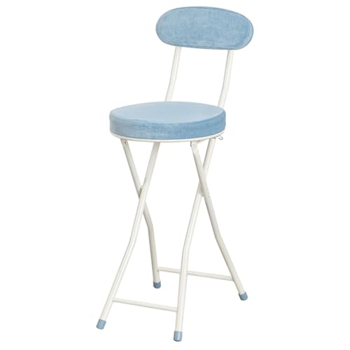 Klappbarer Barhocker, Klapphocker mit Rückenlehne, tragbarer, gepolsterter, runder Klapphocker, Faltbarer Barhocker for den Gartenbalkon (blau, 47 cm) von GETSTREE