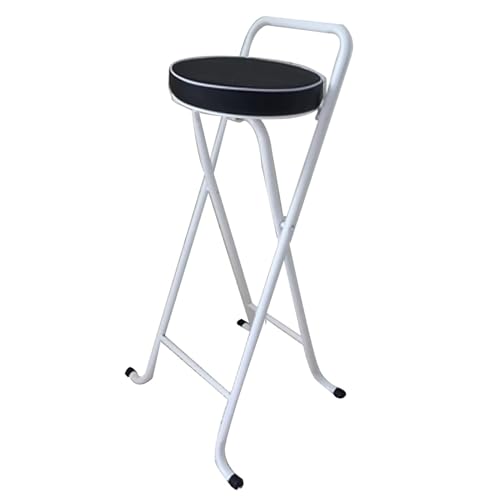 Klappbarer Barhocker, hoher Klapphocker, gepolsterter runder Lederstuhl, tragbar, faltbar, Thekenhöhe mit Rückenlehne for den Garten, 81,5 cm, Schwarz von GETSTREE