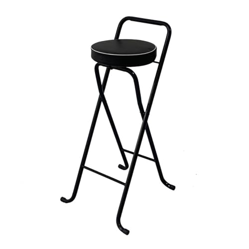 Klappbarer Barhocker, klappbarer hoher Hocker mit Rückenlehne, tragbarer gepolsterter runder Lederstuhl, 81,5 cm, faltbar, for die Küche zu Hause, 81,5 cm, Schwarz von GETSTREE