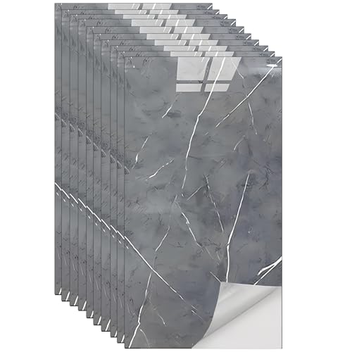 10 Stück Fliesenaufkleber Marmor (60x30 cm) - Selbstklebende Klebefliesen für Küche & Bad - Wasserdichte PVC Fliesenfolie als Wandpaneele für Rückwand, Dusche (Grau-Weiße Marmorierung 029) von GEXAL