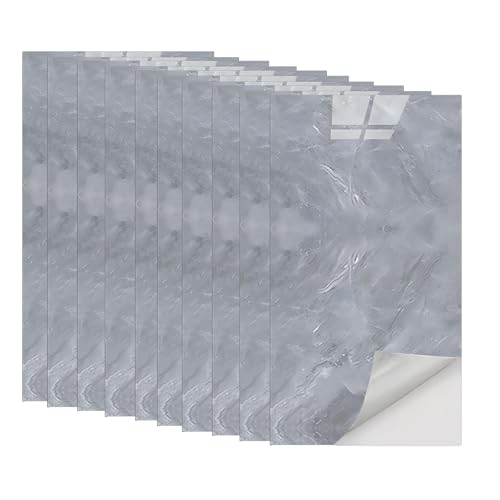 10 Stück Fliesenaufkleber Marmor (60x30 cm) - Selbstklebende Klebefliesen für Küche & Bad - Wasserdichte PVC Fliesenfolie als Wandpaneele für Rückwand, Dusche (Hellgraue Marmorierung 111) von GEXAL