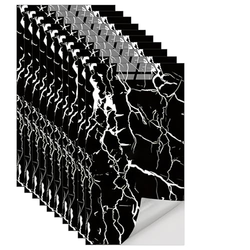 10 Stück Fliesenaufkleber Marmor (60x30 cm) - Selbstklebende Klebefliesen für Küche & Bad - Wasserdichte PVC Fliesenfolie als Wandpaneele für Rückwand, Dusche (Schwarz-Weiße Marmorierung 032) von GEXAL