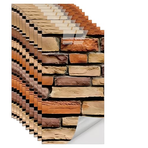 10 Stück Fliesenaufkleber Marmor (60x30 cm) - Selbstklebende Klebefliesen für Küche & Bad - Wasserdichte PVC Fliesenfolie als Wandpaneele für Rückwand, Dusche (Ziegelstein-Optik 088) von GEXAL