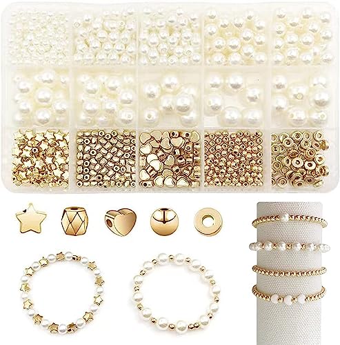 720 Stück Perlen Set Weiße Perlen zum Auffädeln Perlen set Armbänder Schmuck Basteln Erwachsene Schmuck DIY Geeignet für Schmuck Selber Machen set Erwachsene WeihnachtenParty OsternSchmuckherstellung von GEXINKEJI