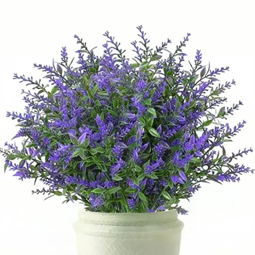 GEXINKEJI 12 Lavendel Künstlich Gefälschte Lila Deko wie Echt Lavendel Outdoor Kunstblumen wie Echt Outdoor Kunstpflanzen Wetterfest für Familienfeier Garten Balkon Tisch Hochzeit zu Hause Dekoration von GEXINKEJI