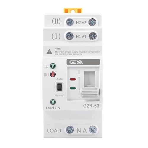 GEYA Automatischer Transferschalter mit doppelter Stromversorgung, elektrische Wahlschalter, unterbrechungsfreie Stromversorgung auf DIN-Schiene (2-polig 63A AC220V) von GEYA