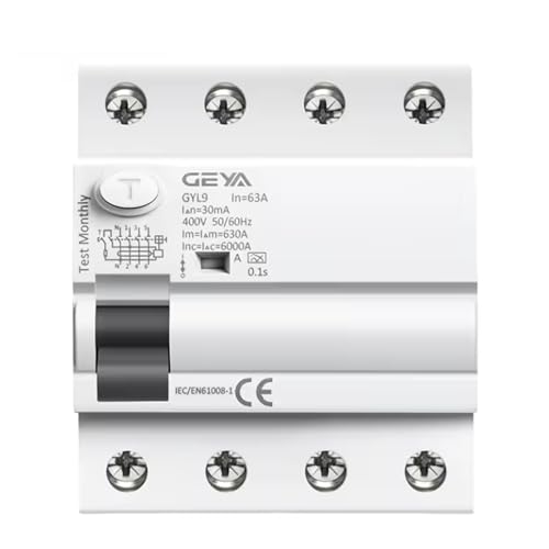 GEYA Elektromagnetischer Fehlerstromschutzschalter Typ A ELCB RCD RCCB Pulsierender Reststrom erkennen (4P-63A-30mA) von GEYA