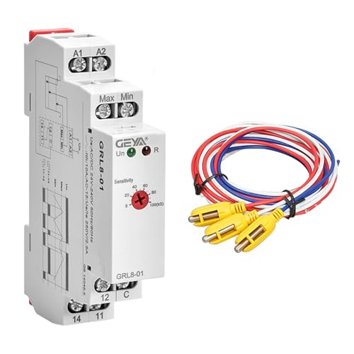 GEYA 2 Stufen-Steuerungsmodi, 1 Kontakte Flüssigkeits-Zeit-Steuerrelais Elektronische Flüssigkeitsstandskontrolle 10A (GRL8-01+Sensor,AC/DC24V-240V) von GEYA