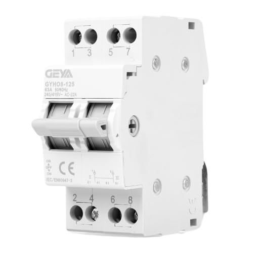 GEYA Umschalter 2P 63A Lasttrennschalter Dual Power Manual Transfer Isolating Switch AC 240V Manueller übertragungstrennschalter manueller doppelleistungstransfer trennschalter DIN-Schiene Montage. von GEYA