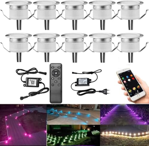 GEYUEYA Home 10er WIFI LED Bodeneinbauleuchten Aussen RGBW Ø31mm IP67 Wasserdicht Terrassenbeleuchtung Kompatibel mit Amazon Alexa,bodeneinbaustrahler aussen led für terrassenüberdachung von GEYUEYA Home