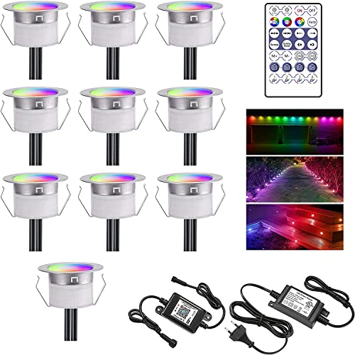 10er WIFI RGB+IC bodeneinbaustrahler Aussen, Ø45mm Led Bodeneinbauleuchten Terassenbeleuchtung Einbaustrahler Außen Bodenspots, Multicolor Chasing, IP67 Wasserdicht, Kompatibel mit Alexa Google Home von GEYUEYA Home