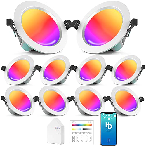 10er WiFi Bluetooth LED Einbaustrahler RGBWC Dimmbar, 5W 230V Smart Led Einbauspot Flach Deckenspots Einbauleuchten 16 million Farben Sync Musik Timer Memoryfunktion, Kompatibel mit Alexa Google Home von GEYUEYA Home