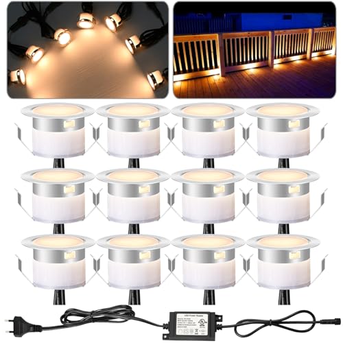 12er Set Warmweiß Bodeneinbaustrahler Aussen Led, Ø31mm 12V Led Mini Spots Bodeneinbauleuchten Treppenspots, IP67 Wasserdicht Treppenbeleuchtung Led Deck Light für Küche Garten Gehweg Holzbrücke von GEYUEYA Home