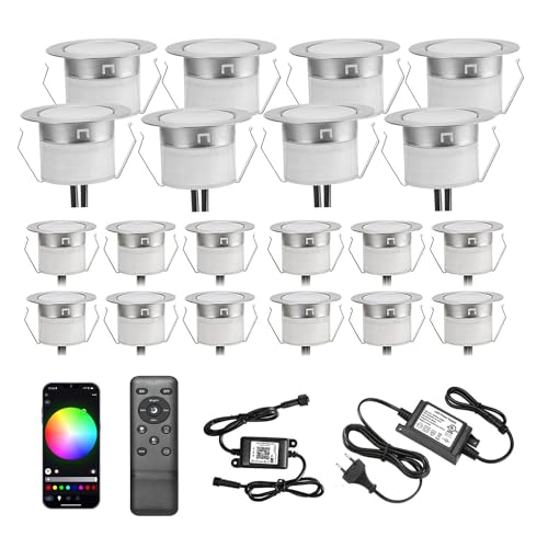 20er Set WIFI LED Bodeneinbauleuchten RGBW Ø31mm IP67 Wasserdicht Terrasse Einbauleuchten Kompatibel mit Amazon Alexa, Google Home, Einbauleuchten Außen Terrasse Garten Led Lampe von GEYUEYA Home