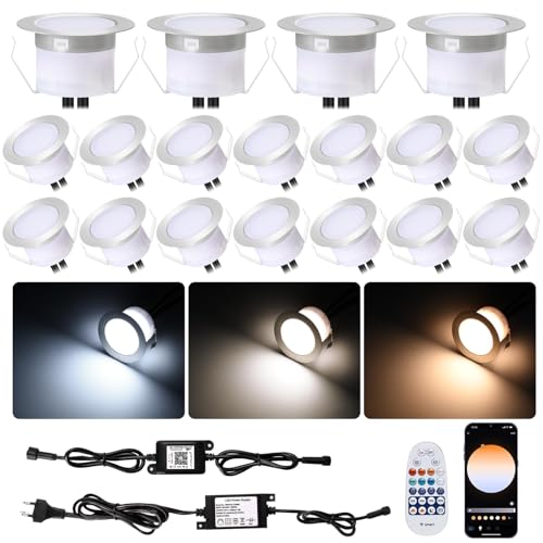 20er WIFI CCT Warmweiß Kaltweiß Led Treppenbeleuchtung, Ø45mm 12v Led Mini Spot Bodeneinbaustrahler Aussen Led Bodeneinbauleuchten, IP67 Wasserdicht, APP Steuerbar, Kompatibel mit Alexa Google Home von GEYUEYA Home