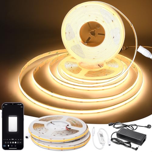 20m WIFI COB LED Strip Alexa Warmweiß, 24V COB LED Streifen Warmweiss Dimmbar LED Band Selbstklebend, 384LEDs/M, APP Steuerbar, LED COB Lichtleiste Warmweiß Kompatibel mit Alexa Google Home 20m WIFI COB LED Strip Alexa Warmweiß, 24V COB LED Streifen Warmweiss Dimmbar LED Band Selbstklebend, 384LEDs/M, APP Steuerbar, LED COB Lichtleiste Warmweiß Kompatibel mit Alexa Google Home von GEYUEYA Home