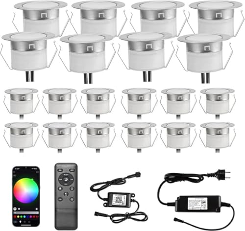GEYUEYA Home 30er Set Bodenstrahler Außen RGB + Warmweiß LED, WIFI Bodeneinbaustrahler Aussen, IP67 Wasserdicht, DC12V, Ø31mm, LED Bodenleuchten Außen, Terrassenbeleuchtung, Alexa Google Home von GEYUEYA Home