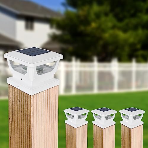 4pcs Pfostenkappe Solar 7x7 8x8 9x9 10x10, Solar Zaunpfosten Leuchte Solar Post Cap Light Solar Pfostenleuchte Pfostenlampen, IP65 Wasserdicht für Pfosten, Zaun (Größe: 7.6 bis 10.1cm) von GEYUEYA Home