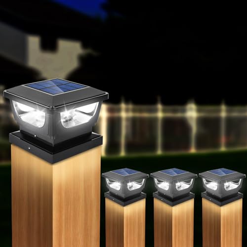 4pcs Solar Pfostenkappe 7x7 8x8 9x9 10x10, Solar Pfostenleuchte Solar Zaunpfosten Beleuchtung Solar Pfostenlampen Außen Solar Post Cap Light, IP65 Wasserdicht für Pfosten, Zaun (Größe: 7.6 bis 10.1cm) von GEYUEYA Home