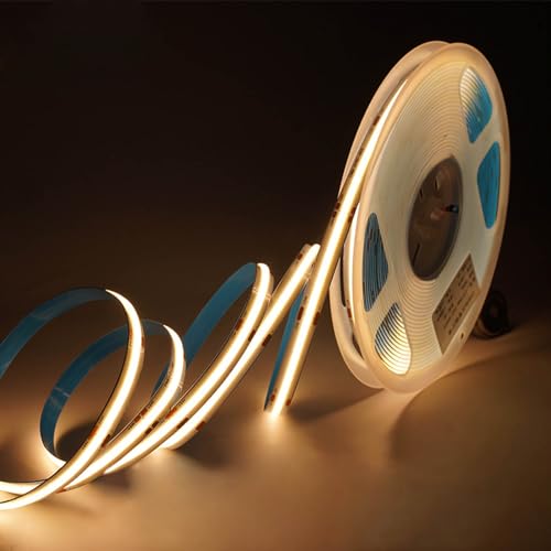 5m COB LED Strip Warmweiß, 24V COB LED Streifen Warmweiss Led COB Band 5m, 384LEDs/M, Hohe Helligkeit, CRI90+, COB LED Lichtleiste LED Strip Warmweiß (Netzteil &Controller Nicht Enthalten) von GEYUEYA Home