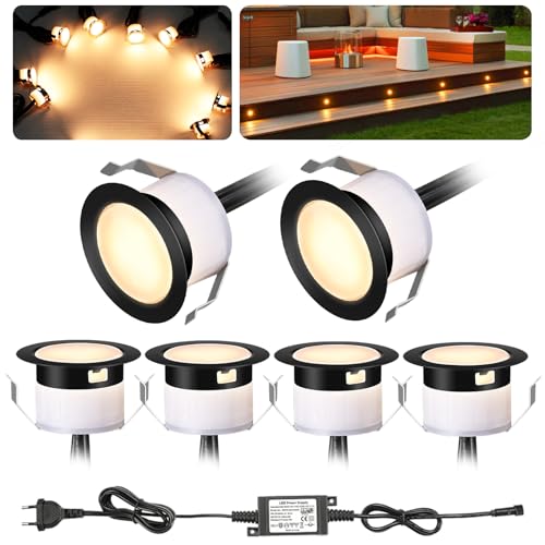 6er Set Warmweiß Bodeneinbaustrahler Aussen Led, Ø31mm DC12V Mini Spots Led Deck Light Terrassenbeleuchtung Bodeneinbauleuchten, IP67 Wasserdicht Led Einbaustrahler Aussen für Garten Treppen Holzdeck von GEYUEYA Home