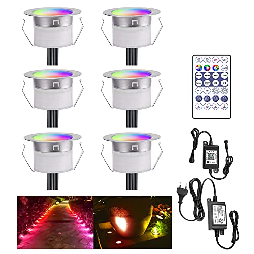 6er WIFI DreamColor RGBIC Bodeneinbaustrahler Aussen Eingebauter IC, Ø45mm Led Bodeneinbauleuchten mit Multicolor Chasing Effekt, IP67 Wasserdicht Terrassenbeleuchtung Kompatibel mit Alexa Google Home von GEYUEYA Home