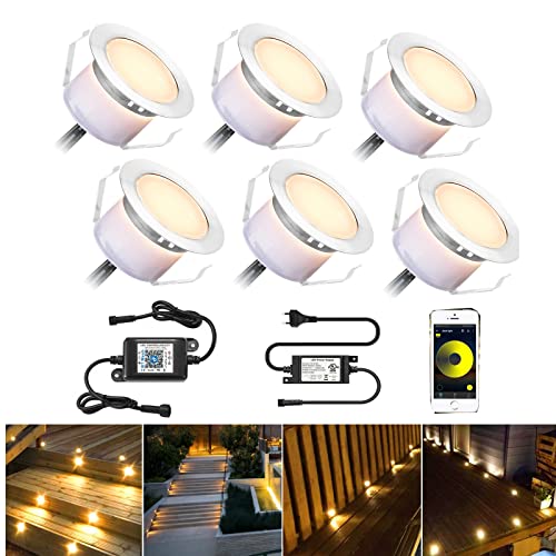 GEYUEYA Home Bluetooth Warmweiß terrassenbeleuchtung,LED Bodeneinbauleuchte,6er LED Einbaustrahler wasserdicht IP67 1 W Ø45mm für Terrasse Küche Garten Led Lampe von GEYUEYA Home