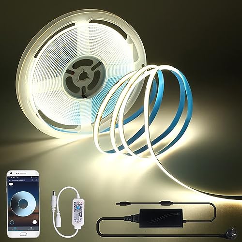 COB Led Strip Naturweiß 4000K, WIFI 12V COB Led Streifen 5m Led Band Dimmbar, 320LEDs/M, APP Steuerbar, Hohe Helligkeit Flexibles COB Led Streifen COB Led Lichtleiste für Innen Heim Küche Deko von GEYUEYA Home