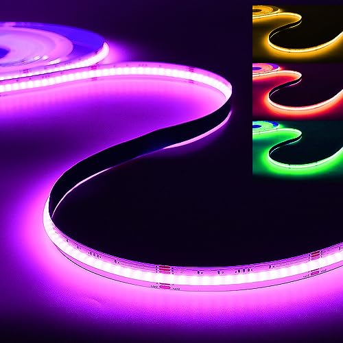 Wi-Fi COB LED Streifen 5M, RGBW (RGB+Warmweiss) LED Strips 24V Mit Fernbedienung, Dimmbar, Timing Funktion, Musik-Sync, Dekoration für Küchenschränke, Lagerschränke(Ohne Netzteil und Controller) von GEYUEYA Home