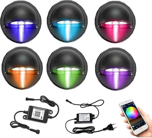 GEYUEYA Home 6er-Set Bluetooth RGB LED Terrassenbeleuchtung Außen, Stehleuchte Einbaustrahler Einstellbares Licht wasserdicht IP67 Ø35mm Beleuchtung für Terrasse, Terrasse Küche Garten von GEYUEYA Home