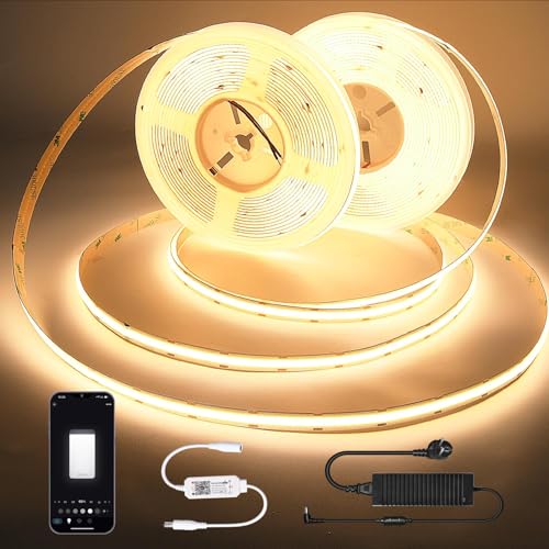 Wi-Fi LED Streifen COB 15M, Warmweiss LED Strips 24V Mit Fernbedienung, Dimmbar, Timing Funktion, Musik-Sync, Dekoration für Küchenschränke, Lagerschränke und Feiertagsdekoration, Feiertage von GEYUEYA Home