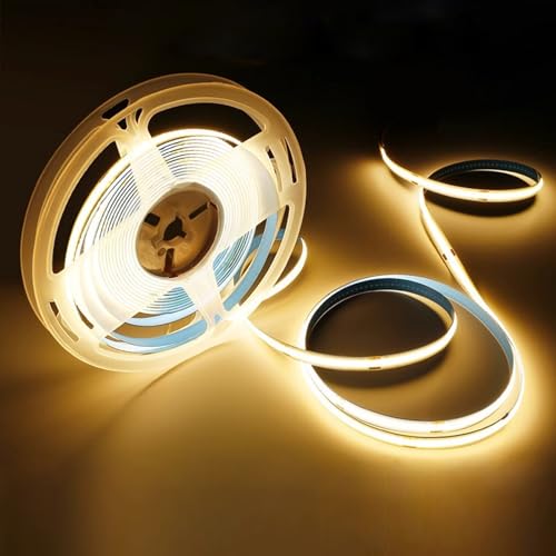 GEYUEYA Home COB LED Strip 5m Warmweiß, 24V COB LED Streifen Warmweiss 3000K Led COB Band, Hohe Helligkeit, 384LEDs/M, CRI90+, Warmweiß COB LED Lichtleiste LED Strip (Netzteil Nicht Enthalten) von GEYUEYA Home