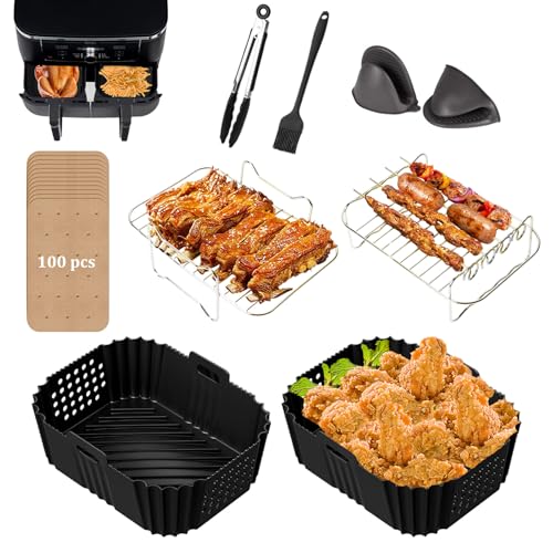 Heißluftfritteuse Zubehör Airfryer Zubehör für Ninja Foodi SL400EU AF400EU AF300EU, Air Fryer Accessories Zubehör Heißluftfritteuse Silikonform für Ninja, Innsky, Princess Foodi Dual Zone 7,6L-9,5L von GEYUEYA Home