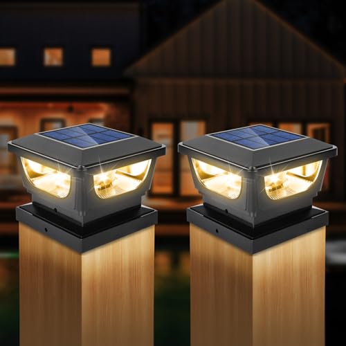 Led Pfostenkappe Solar 7x7 8x8 9x9 10x10, 3000K Warmweiss Solar Pfostenleuchte Zaunpfosten Beleuchtung Solarleuchte Pfosten IP65 Wasserdicht für Hölzerne Pfosten, Patio, Zaun Beleuchtung(2 PCS) von GEYUEYA Home