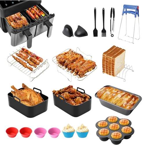 Luftfritteusen-Zubehör für Ninja 7,6 l - 9,5 l Luftfritteusen-Zubehör-Set inklusive Silikon-Luftfritteusen-Auskleidung, Luftfritteusen-Gestell, Auflaufförmchen für Luftfritteuse, Handschuhe(18pcs) von GEYUEYA Home